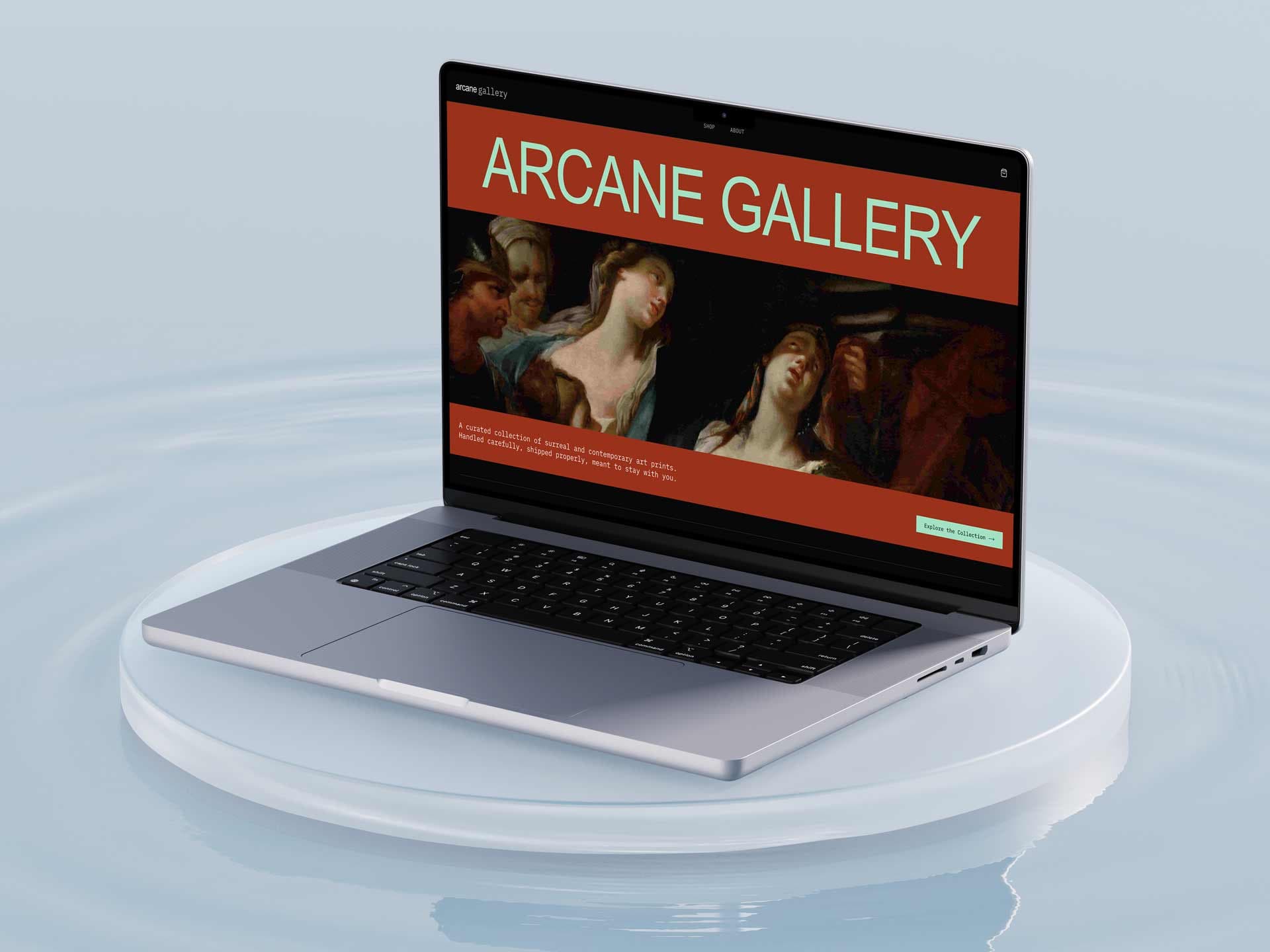 Arcane Gallery editorial art marketplace website preview