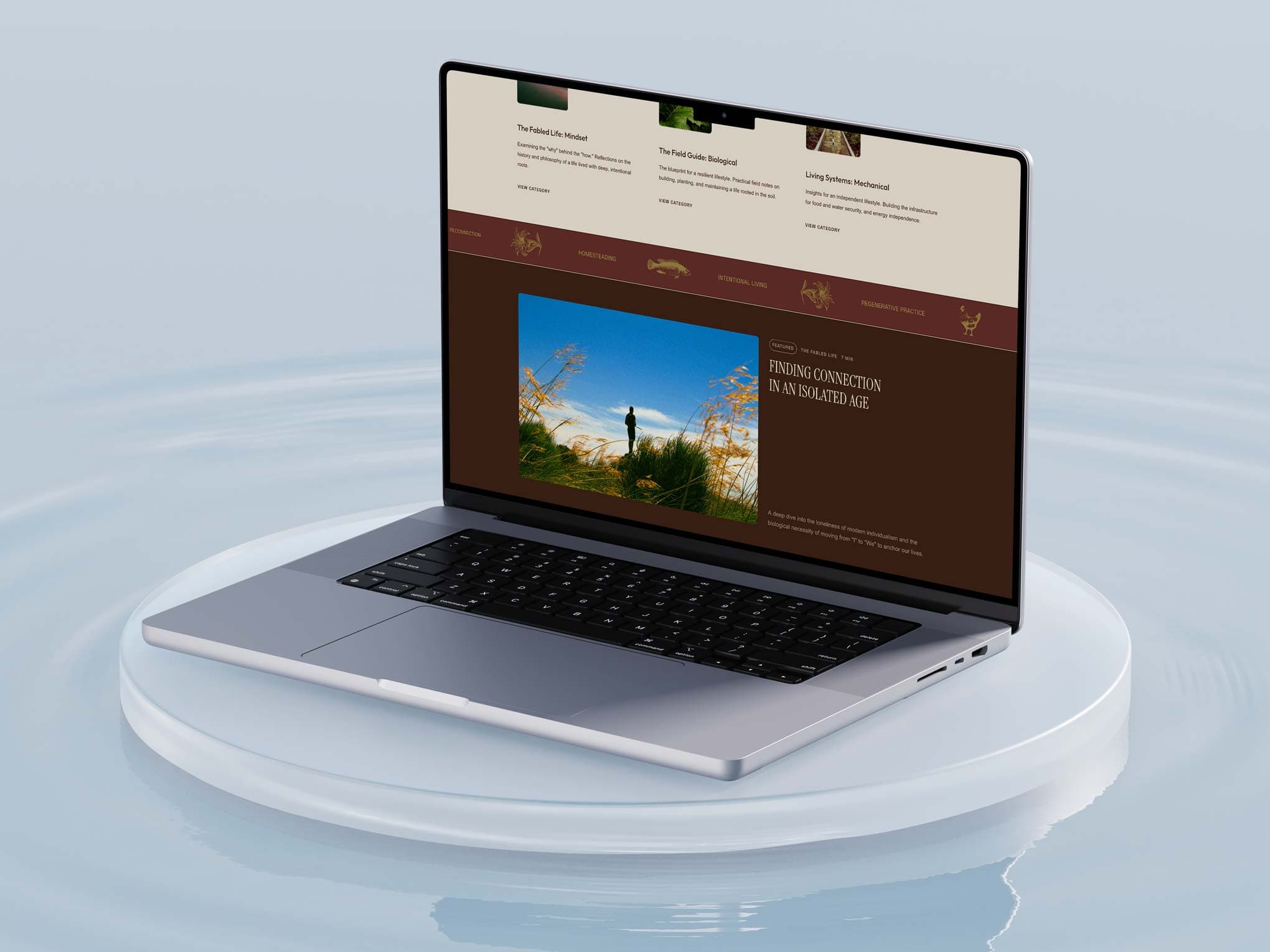 Fabled Earth lifestyle blog website preview showing clean typography and nature-focused imagery